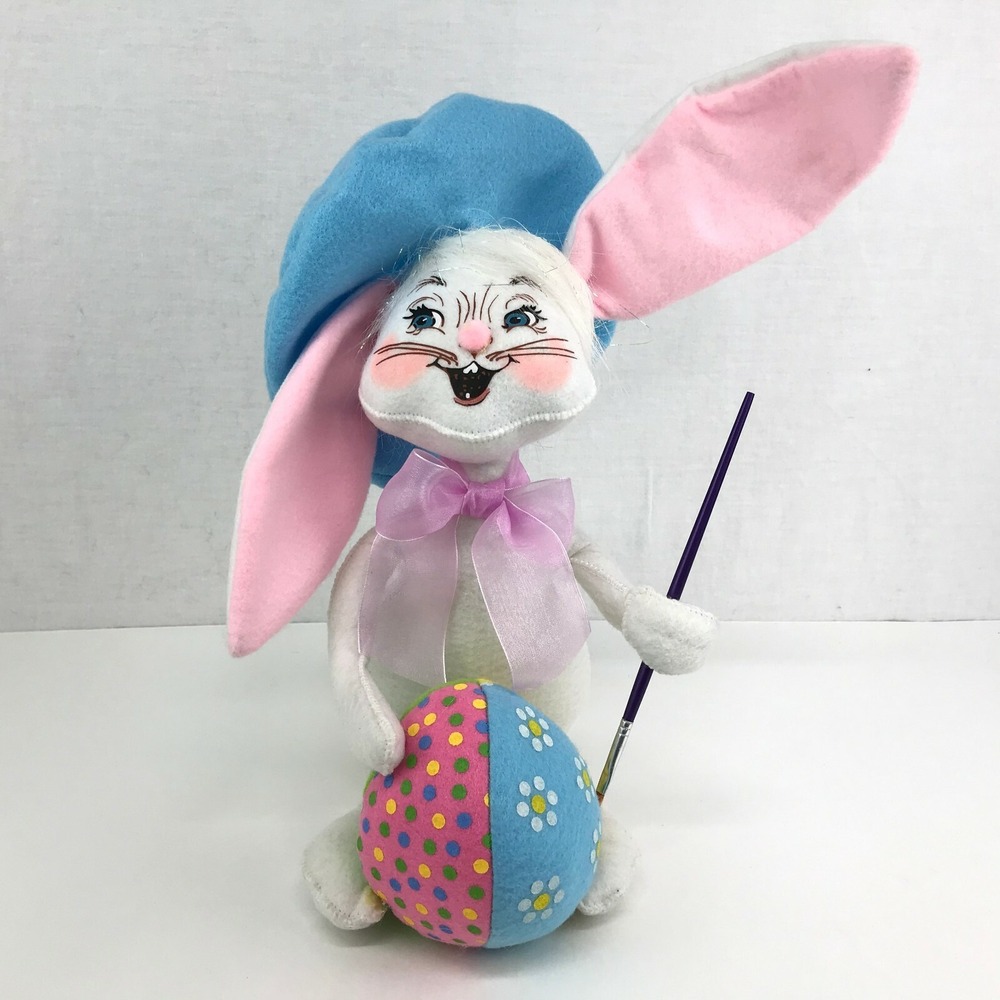 Annalee Easter Bunny Rabbit with Egg 2014 Artist‎ Doll Blue Beret 12"